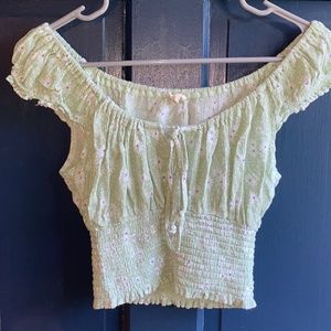 Light Green Floral Crop Top